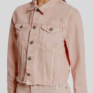Nwot GRLFRND Peach Denim Cara Distressed Longsleeve Crop Denim Jacket